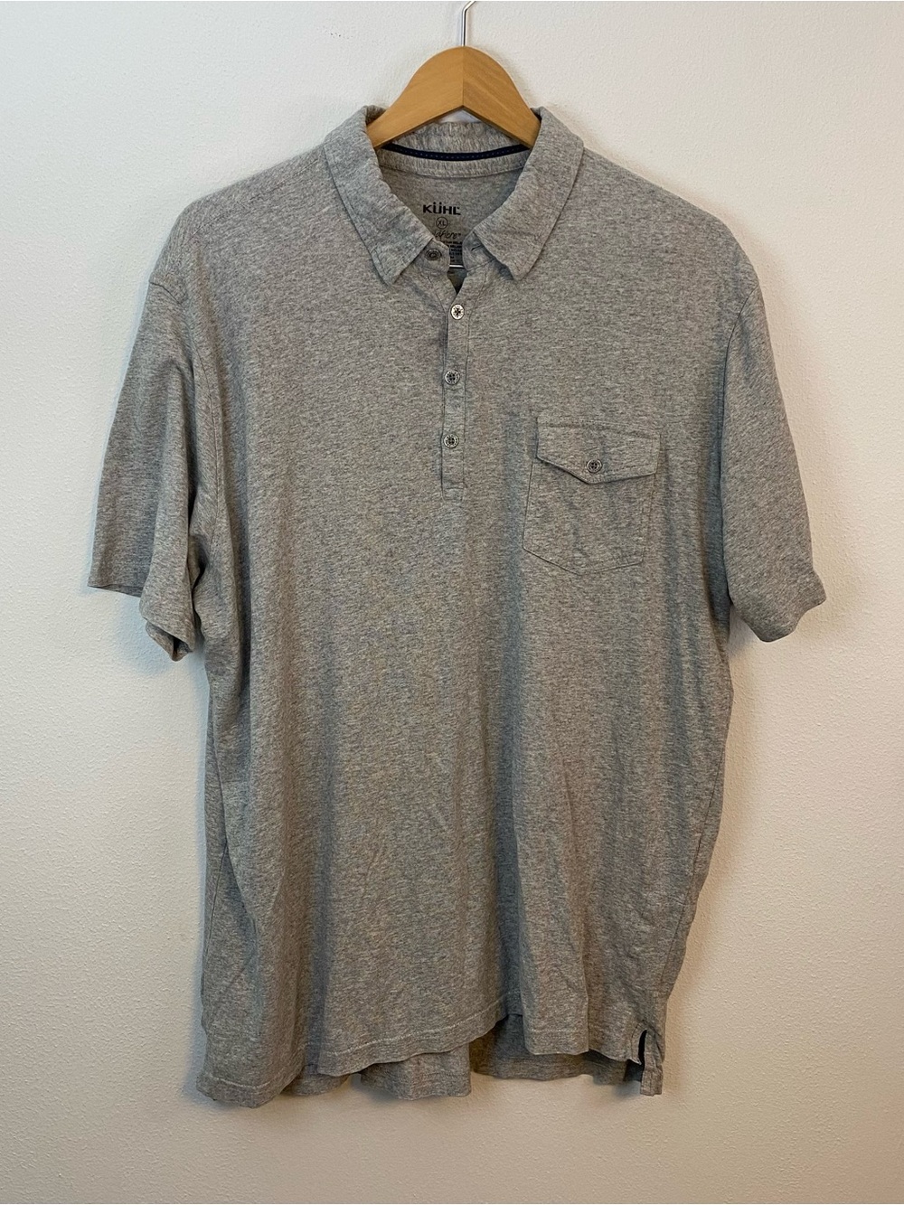 Kuhl Wildfibre Gray Short Sleeve Polo Organic Cotton Mens XL Outdoor Casual